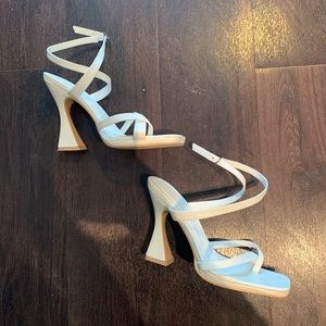 Nasty Gal White Faux Leather Croc Strappy Heels